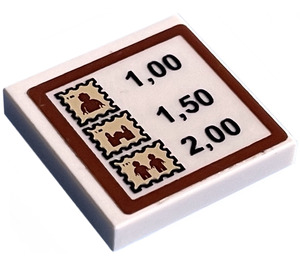 LEGO Tile 2 x 2 with Stamp Price List Sticker with Groove (3068)