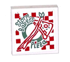 LEGO Tile 2 x 2 with Storm Baker's Pizza Sticker with Groove (3068)