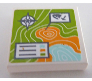 LEGO Tile 2 x 2 with Topographic Map Sticker with Groove (3068)