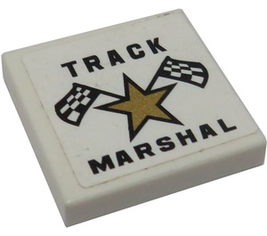 LEGO Tile 2 x 2 with 'TRACK MARSHAL' & Chequered Flags Sticker with Groove (3068)