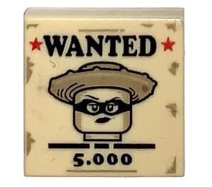 LEGO Tile 2 x 2 with 'WANTED', '5.000' and Lego Masked Head with Hat with Groove (3068)