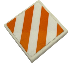 LEGO Tile 2 x 2 with white and orange safety stripes Sticker with Groove (3068)