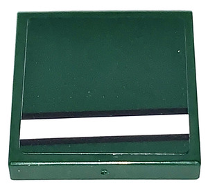 LEGO Tile 2 x 2 with White Decoration Stripe on Dark Green Left Sticker with Groove (3068)