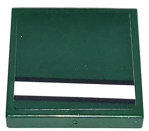 LEGO Tile 2 x 2 with White Decoration Stripe on Dark Green Right Sticker with Groove (3068)