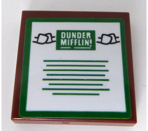 LEGO Tile 2 x 2 with White 'DUNDER MIFFLIN !' and Black Lines Sticker with Groove (3068)
