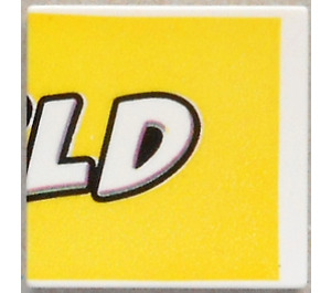 LEGO Tile 2 x 2 with White LD on Yellow Background with Groove (3068)