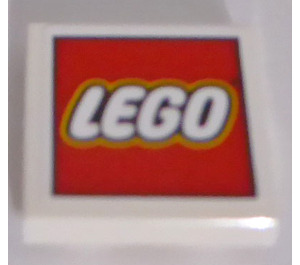 LEGO Fliese 2 x 2 mit Weiß 'LEGO' auf rot Background Aufkleber mit Nut (3068)