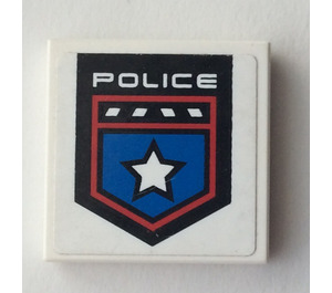 LEGO Tile 2 x 2 with White Police Badge and "Police" Sticker with Groove (3068)