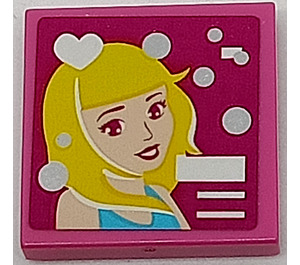 LEGO Tile 2 x 2 with Woman Smiling, Heart and Circles Sticker with Groove (3068)