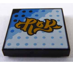 LEGO Tile 2 x 2 with Yellow Title on White and Blue Background with Dots with Groove (3068)