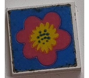 LEGO Tile 2 x 2 uten Rille med Rød og Gul Blomst Klistremerke uten Rille