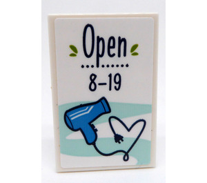 LEGO Tile 2 x 3 with Blue Hair Dryer and 'Open 8-19' Sticker (26603)