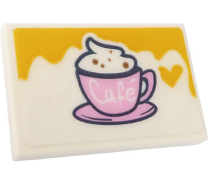 LEGO Tile 2 x 3 with Cup with Inscription "Cafe" Sticker (26603)