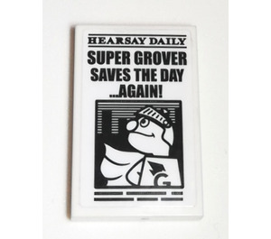 LEGO Tile 2 x 3 with HEARSAY DAILY SUPER GROVER SAVES THE DAY... AGAIN! Sticker (26603)