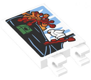LEGO Tile 2 x 3 with Horizontal Clips with Bird in Tree Picture Sticker (Thick Open 'O' Clips) (30350)