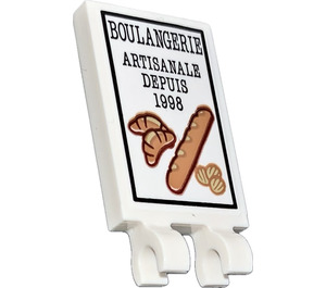 LEGO Bricka 2 x 3 med Horisontell Clips med 'BOULANGERIE' och 'ARTISANALE DEPUIS 1998' Klistermärke (Tjockt öppet "O" fäste) (30350)