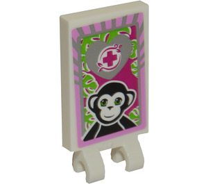LEGO Tile 2 x 3 with Horizontal Clips with Monkey and Veterinarian Sign Sticker (Thick Open 'O' Clips) (30350)