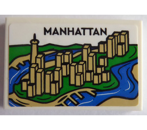 LEGO Tile 2 x 3 with 'MANHATTAN' and Draw of Manhattan Island Sticker (26603)