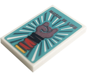 LEGO Tile 2 x 3 with 'MUSIC IS LIFE', Bracelets and Sign of the Horns Hand Sticker (26603)