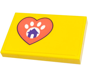 LEGO Tile 2 x 3 with Pawprint and Doghouse in Orange Heart (Model Right) Sticker (26603)