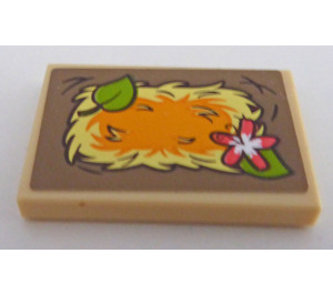 LEGO Tile 2 x 3 with Straw Bed with Flower and Leave at opposite corner Sticker (26603)