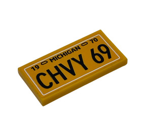 LEGO Tile 2 x 4 with '19 MICHIGAN 70' and 'CHVY 69' Sticker (87079)