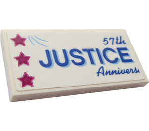 LEGO Tile 2 x 4 with 3 Stars and "57th, JUSTICE, Annivers" Sticker (87079)
