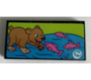 LEGO Tile 2 x 4 with Bear cub and dark pink fish Sticker (87079)