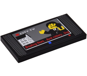 LEGO Tile 2 x 4 with 'Breaking News Bank Robbery Dog' Television Screen Sticker (87079)