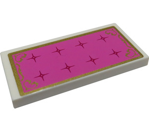 LEGO Tile 2 x 4 with Dark Pink Mattress with Magenta Buttons, Gold Border and Hearts Sticker (87079)