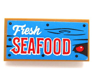 LEGO Flise 2 x 4 med "Fresh Seafood" Sign Klistermærke (87079)