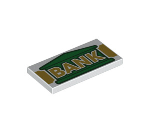 LEGO Tile 2 x 4 with Gold and Green Bank Sign (66544 / 87079)