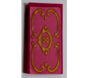 LEGO Tile 2 x 4 with Gold decoration on pink Sticker (87079)