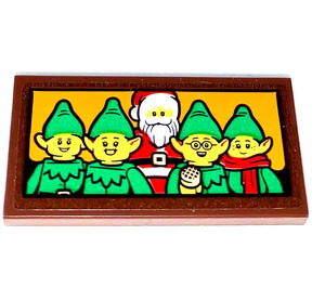 LEGO Tile 2 x 4 with Group Picture Elves and Santa Sticker (87079)
