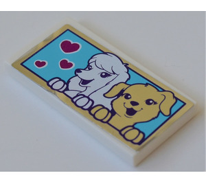 LEGO Tile 2 x 4 with hearts and dogs Sticker (87079)