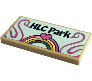 LEGO Tile 2 x 4 with 'HLC Park', Heart, Swans, Rainbow Sticker (87079)