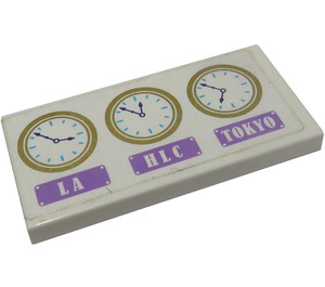 LEGO Tile 2 x 4 with LA - HLC - Tokyo Wall Clocks Sticker (87079)