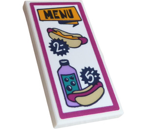 LEGO Tile 2 x 4 with 'MENU', '2', '5', Hot Dogs and Drink Sticker (87079)