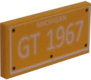LEGO Tile 2 x 4 with Michigan GT 1967 License Plate Sticker (87079)
