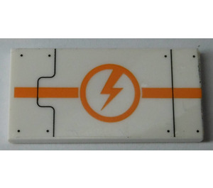 LEGO Tile 2 x 4 with Orange Stripe and Lightning Bolt in Circle Sticker (87079)