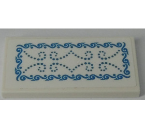 LEGO Tile 2 x 4 with Ornate with Blue Scrollwork Sticker (87079)