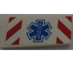LEGO Tile 2 x 4 with Red and White Danger Stripes and EMT Star of Life Sticker (87079)