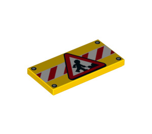 LEGO Tile 2 x 4 with Road Construction Sign and Danger Stripes (21408 / 87079)