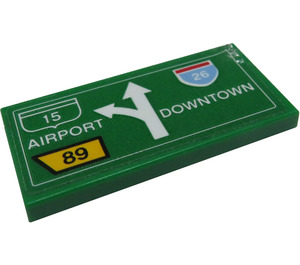 LEGO Tile 2 x 4 with Road sign with 'DOWNTOWN' and 'AIRPORT' Sticker (87079)
