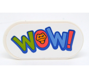LEGO Tile 2 x 4 with Rounded Ends with Lime, Coral and Blue 'WOW!' Sticker (66857)
