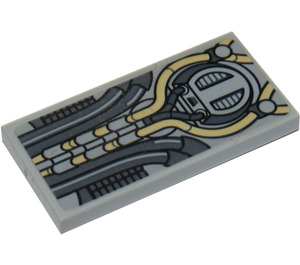LEGO Tile 2 x 4 with Silver and Gold Pipes and Cables Sticker (87079)