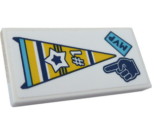 LEGO Tile 2 x 4 with Star and '#1' on Pennant, 'MVP' and Hand Sticker (87079)