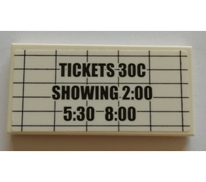 LEGO Tile 2 x 4 with 'TICKETS 30C SHOWING 2:00 5:30 8:00' Movie Poster Sticker (87079)