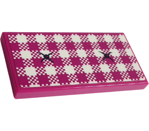 LEGO Tile 2 x 4 with White and Magenta Checkered and Two Cushion Buttons Sticker (87079)