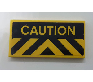LEGO Tile 2 x 4 with Yellow and Black Chevron Danger Stripes and 'CAUTION' Pattern Sticker (87079)